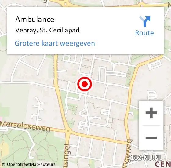 Locatie op kaart van de 112 melding: Ambulance Venray, St. Ceciliapad op 25 januari 2015 02:25
