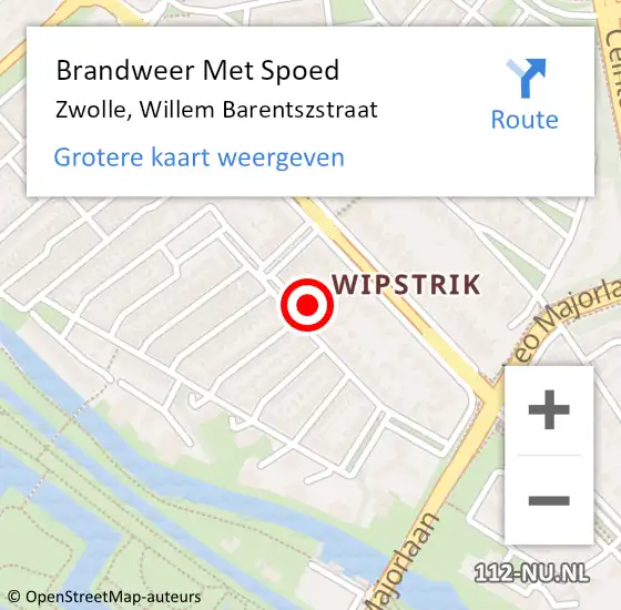 Locatie op kaart van de 112 melding: Brandweer Met Spoed Naar Zwolle, Willem Barentszstraat op 28 oktober 2013 12:01