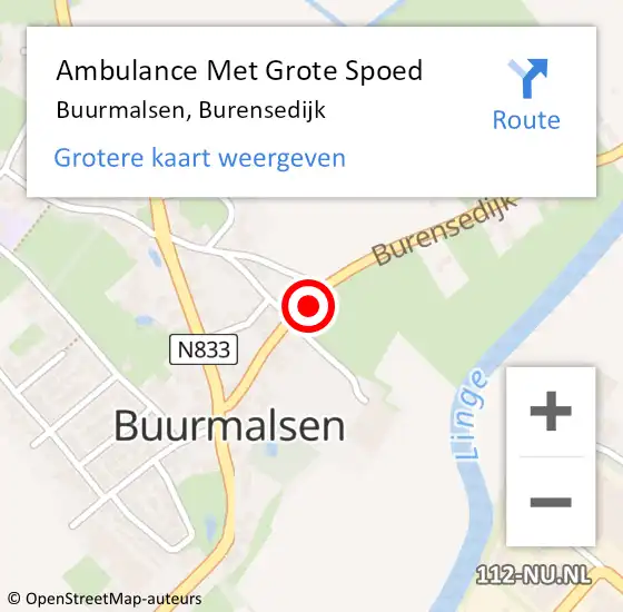 Locatie op kaart van de 112 melding: Ambulance Met Grote Spoed Naar Buurmalsen, Burensedijk op 25 januari 2015 10:11