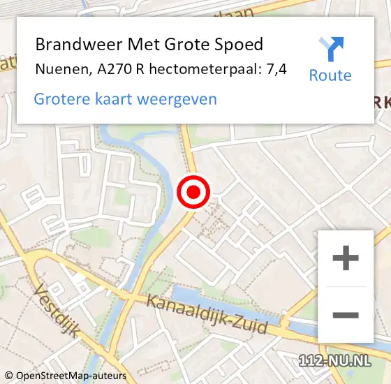 Locatie op kaart van de 112 melding: Brandweer Met Grote Spoed Naar Nuenen, A270 R hectometerpaal: 7,4 op 26 januari 2015 22:25