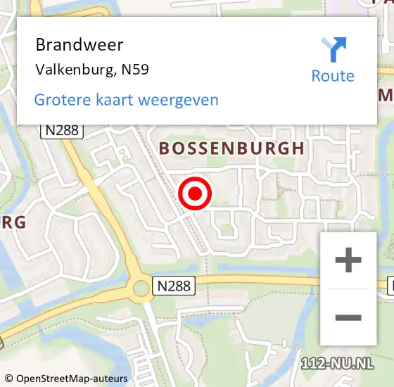 Locatie op kaart van de 112 melding: Brandweer Valkenburg, N59 op 26 januari 2015 23:11