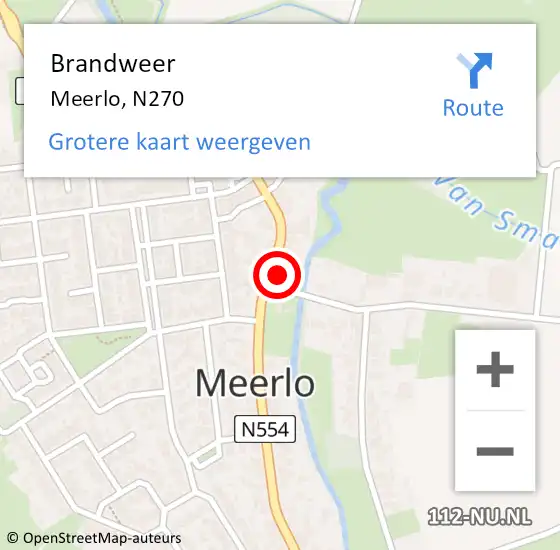 Locatie op kaart van de 112 melding: Brandweer Meerlo, N270 op 27 januari 2015 00:10