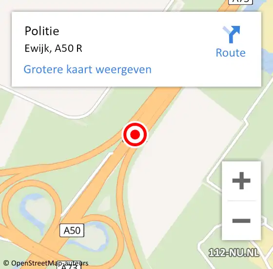 Locatie op kaart van de 112 melding: Politie Ewijk, A50 R op 27 januari 2015 00:28
