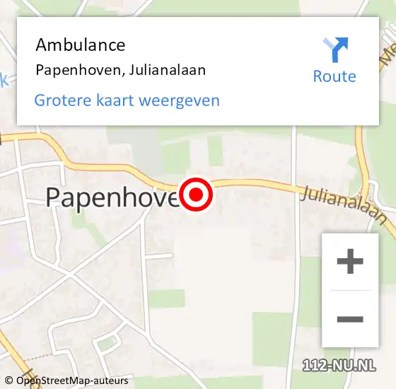 Locatie op kaart van de 112 melding: Ambulance Papenhoven, Julianalaan op 27 januari 2015 08:36