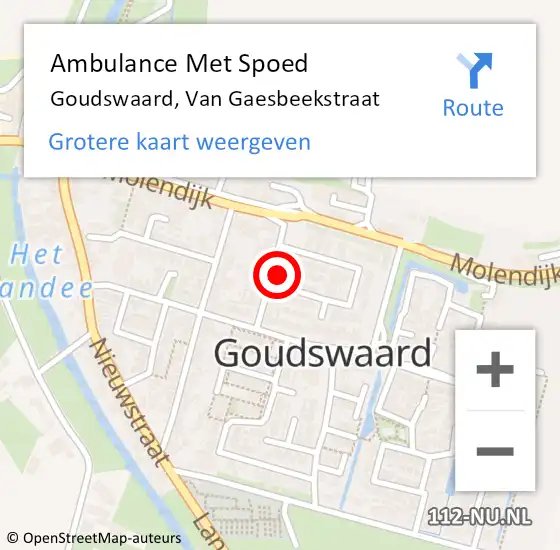 Locatie op kaart van de 112 melding: Ambulance Met Spoed Naar Goudswaard, Van Gaesbeekstraat op 27 januari 2015 13:09