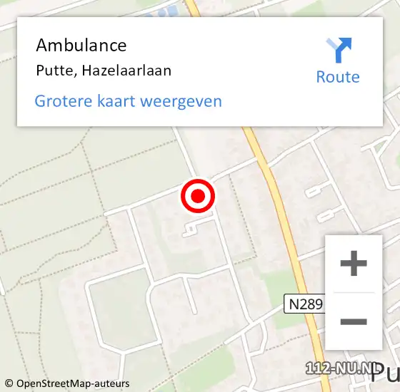 Locatie op kaart van de 112 melding: Ambulance Putte, Hazelaarlaan op 27 januari 2015 15:19
