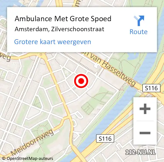Locatie op kaart van de 112 melding: Ambulance Met Grote Spoed Naar Amsterdam, Zilverschoonstraat op 27 januari 2015 20:14