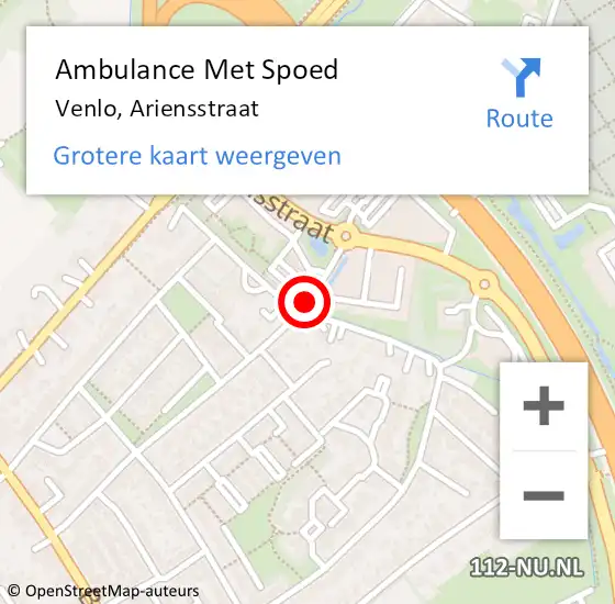 Locatie op kaart van de 112 melding: Ambulance Met Spoed Naar Venlo, Ariensstraat op 28 januari 2015 11:49