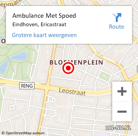 Locatie op kaart van de 112 melding: Ambulance Met Spoed Naar Eindhoven, Ericastraat op 28 januari 2015 11:53