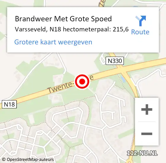 Locatie op kaart van de 112 melding: Brandweer Met Grote Spoed Naar Varsseveld, N18 hectometerpaal: 215,6 op 29 januari 2015 01:19