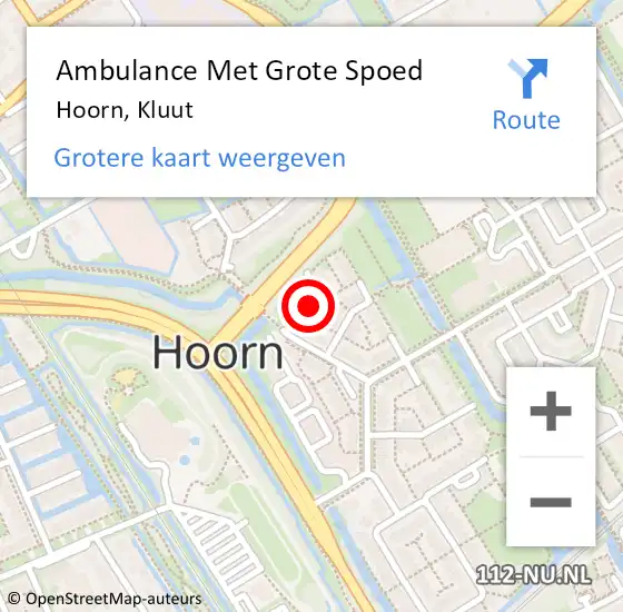 Locatie op kaart van de 112 melding: Ambulance Met Grote Spoed Naar Hoorn, Kluut op 29 januari 2015 18:59