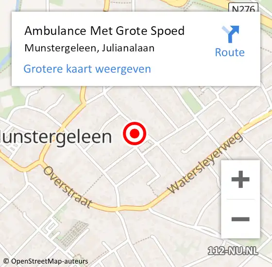 Locatie op kaart van de 112 melding: Ambulance Met Grote Spoed Naar Munstergeleen, Julianalaan op 30 januari 2015 06:35