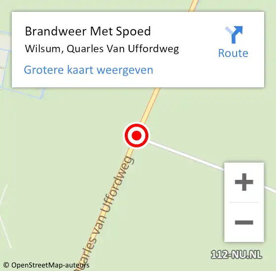 Locatie op kaart van de 112 melding: Brandweer Met Spoed Naar Wilsum, Quarles Van Uffordweg op 28 oktober 2013 14:04
