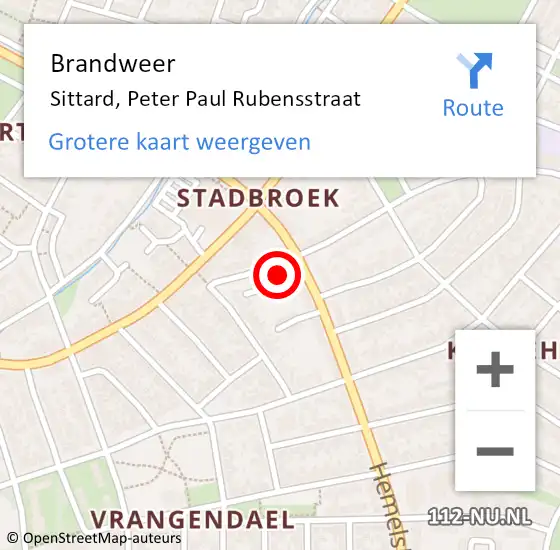 Locatie op kaart van de 112 melding: Brandweer Sittard, Peter Paul Rubensstraat op 30 januari 2015 12:06
