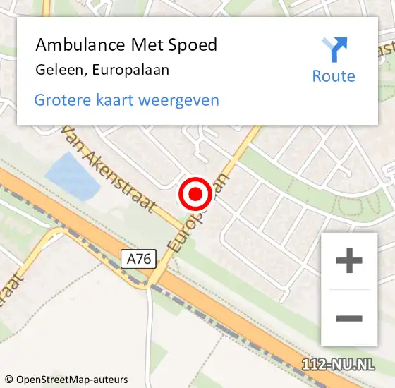 Locatie op kaart van de 112 melding: Ambulance Met Spoed Naar Geleen, Europalaan op 30 januari 2015 15:46