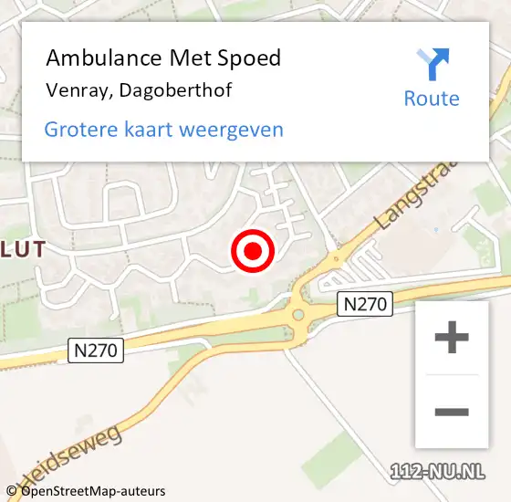 Locatie op kaart van de 112 melding: Ambulance Met Spoed Naar Venray, Dagoberthof op 31 januari 2015 01:11