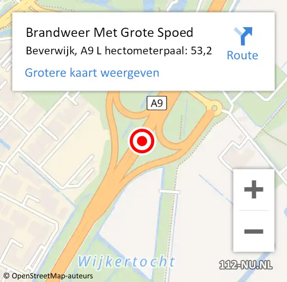 Locatie op kaart van de 112 melding: Brandweer Met Grote Spoed Naar Beverwijk, A9 L hectometerpaal: 53,2 op 1 februari 2015 00:19