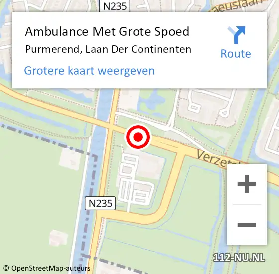 Locatie op kaart van de 112 melding: Ambulance Met Grote Spoed Naar Purmerend, Laan Der Continenten op 1 februari 2015 04:51