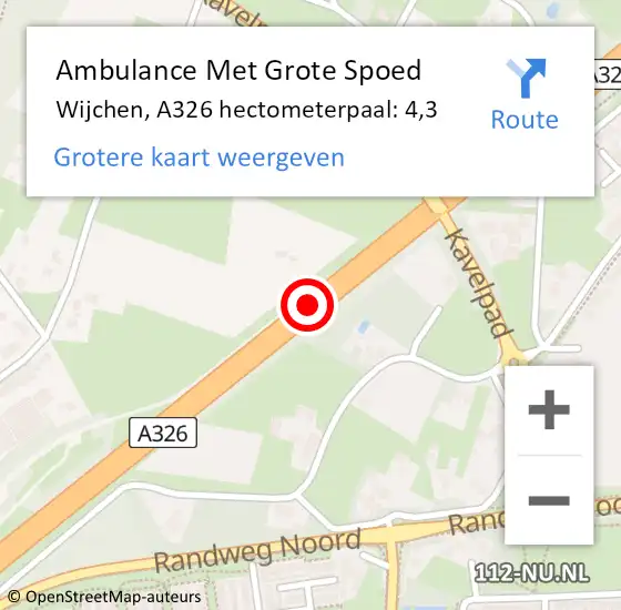 Locatie op kaart van de 112 melding: Ambulance Met Grote Spoed Naar Wijchen, A326 hectometerpaal: 3,2 op 1 februari 2015 11:07