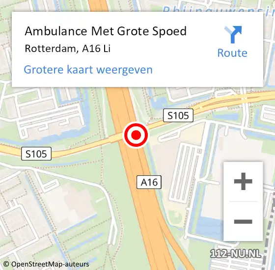 Locatie op kaart van de 112 melding: Ambulance Met Grote Spoed Naar Rotterdam, A16 Re op 1 februari 2015 11:43