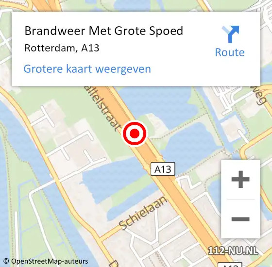 Locatie op kaart van de 112 melding: Brandweer Met Grote Spoed Naar Rotterdam, A13 op 1 februari 2015 18:26