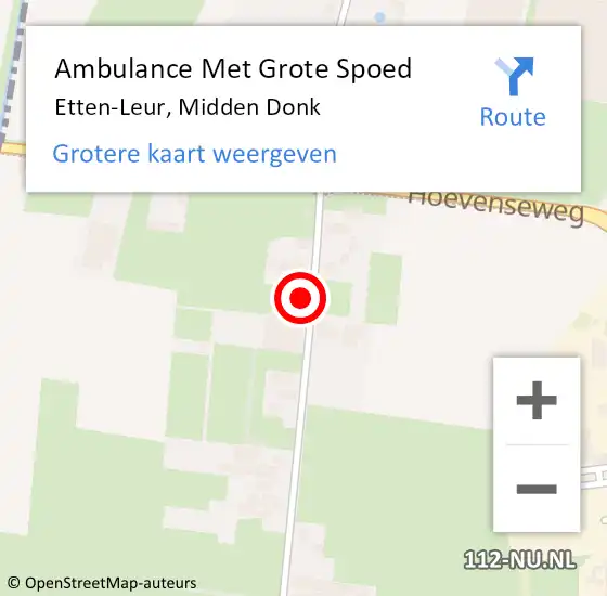 Locatie op kaart van de 112 melding: Ambulance Met Grote Spoed Naar Etten-Leur, Midden Donk op 2 februari 2015 03:50