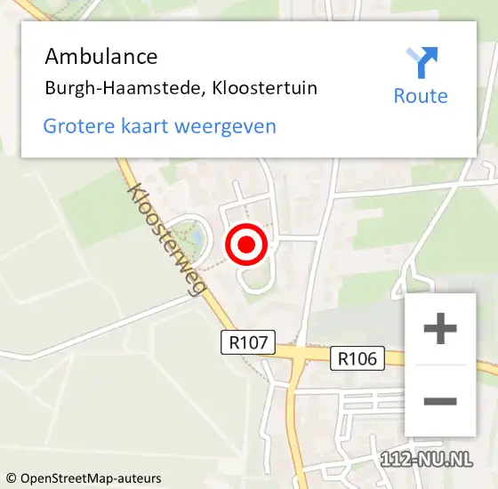 Locatie op kaart van de 112 melding: Ambulance Burgh-Haamstede, Kloostertuin op 2 februari 2015 15:19