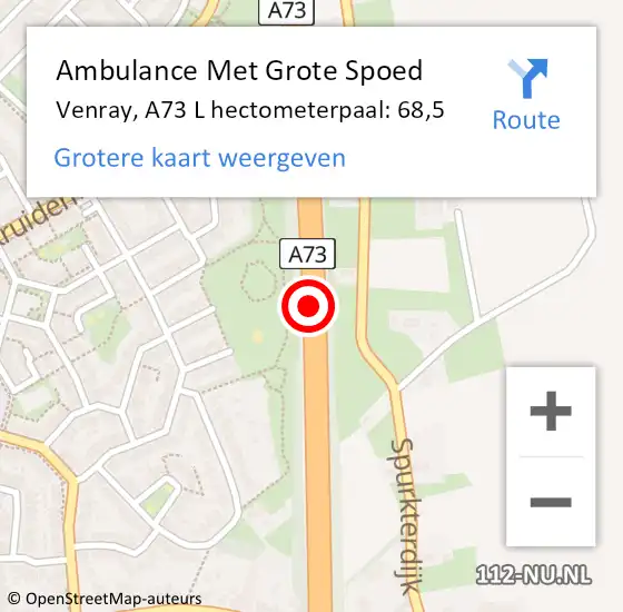 Locatie op kaart van de 112 melding: Ambulance Met Grote Spoed Naar Venray, A73 L hectometerpaal: 67,7 op 3 februari 2015 05:09
