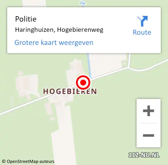 Locatie op kaart van de 112 melding: Politie Haringhuizen, Hogebierenweg op 3 februari 2015 06:10