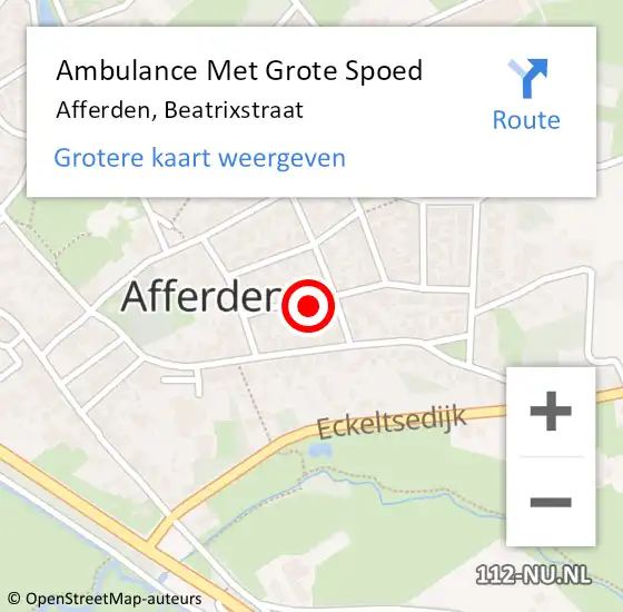 Locatie op kaart van de 112 melding: Ambulance Met Grote Spoed Naar Afferden, Beatrixstraat op 4 februari 2015 22:53