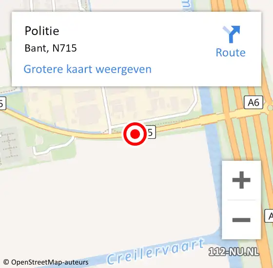 Locatie op kaart van de 112 melding: Politie Bant, N715 op 5 februari 2015 08:35