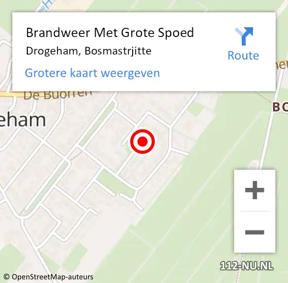 Locatie op kaart van de 112 melding: Brandweer Met Grote Spoed Naar Drogeham, Bosmastrjitte op 28 oktober 2013 21:15