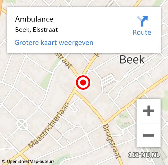 Locatie op kaart van de 112 melding: Ambulance Beek, Elsstraat op 6 februari 2015 13:47