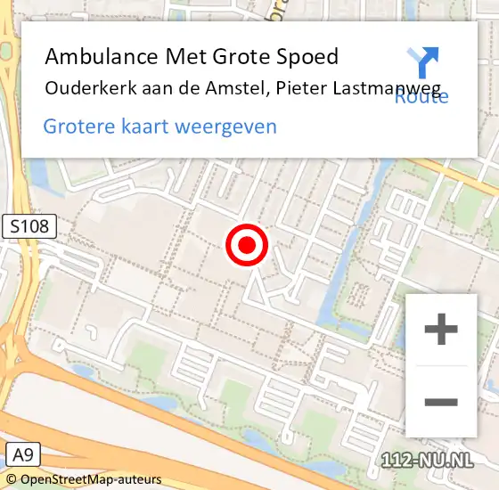 Locatie op kaart van de 112 melding: Ambulance Met Grote Spoed Naar Ouderkerk aan de Amstel, Pieter Lastmanweg op 7 februari 2015 06:51