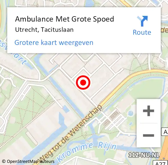 Locatie op kaart van de 112 melding: Ambulance Met Grote Spoed Naar Utrecht, Tacituslaan op 8 februari 2015 03:39