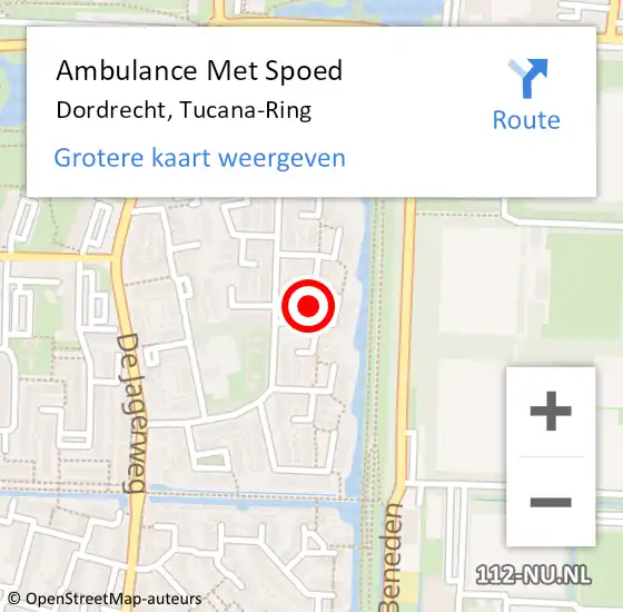 Locatie op kaart van de 112 melding: Ambulance Met Spoed Naar Dordrecht, Tucana-Ring op 8 februari 2015 08:05