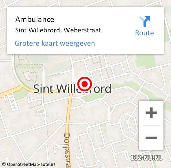 Locatie op kaart van de 112 melding: Ambulance Sint Willebrord, Weberstraat op 9 februari 2015 11:47