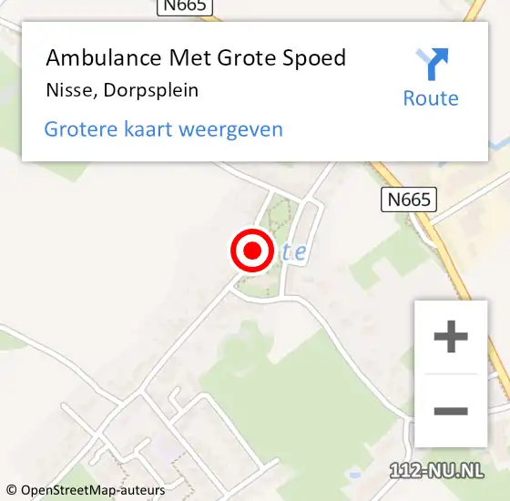 Locatie op kaart van de 112 melding: Ambulance Met Grote Spoed Naar Nisse, Dorpsplein op 9 februari 2015 15:52