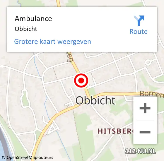 Locatie op kaart van de 112 melding: Ambulance Obbicht op 9 februari 2015 16:23
