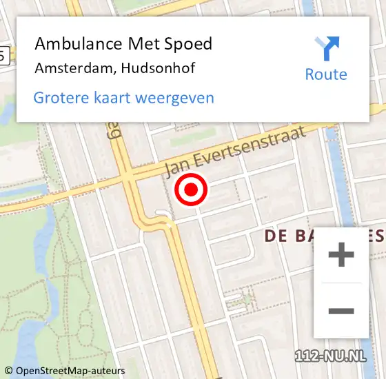 Locatie op kaart van de 112 melding: Ambulance Met Spoed Naar Amsterdam, Hudsonhof op 10 februari 2015 11:39