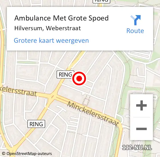 Locatie op kaart van de 112 melding: Ambulance Met Grote Spoed Naar Hilversum, Weberstraat op 10 februari 2015 14:34