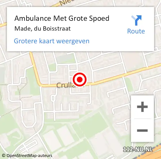 Locatie op kaart van de 112 melding: Ambulance Met Grote Spoed Naar Made, du Boisstraat op 10 februari 2015 15:41