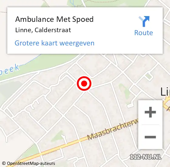 Locatie op kaart van de 112 melding: Ambulance Met Spoed Naar Linne, Calderstraat op 10 februari 2015 16:27