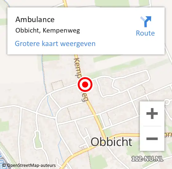 Locatie op kaart van de 112 melding: Ambulance Obbicht, Kempenweg op 11 februari 2015 09:13