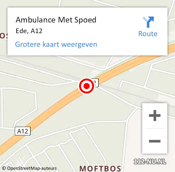 Locatie op kaart van de 112 melding: Ambulance Met Spoed Naar Ede, A12 op 11 februari 2015 09:59