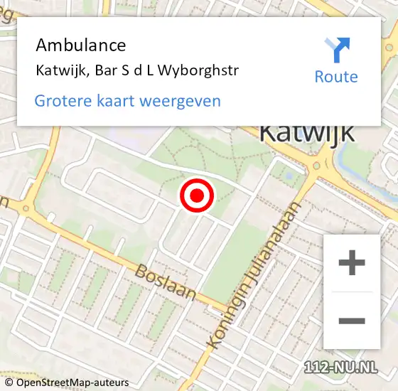 Locatie op kaart van de 112 melding: Ambulance Katwijk, Bar S d L Wyborghstr op 11 februari 2015 14:15