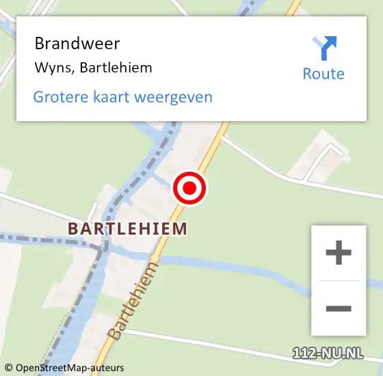 Locatie op kaart van de 112 melding: Brandweer Wyns, Bartlehiem op 13 februari 2015 14:40