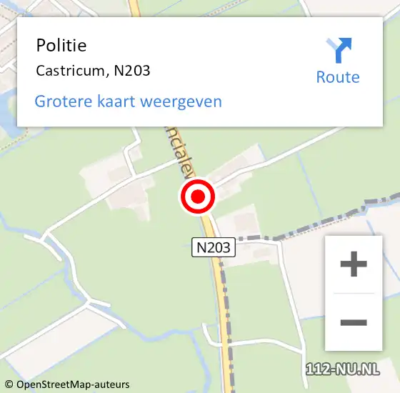 Locatie op kaart van de 112 melding: Politie Castricum, N203 op 13 februari 2015 17:15