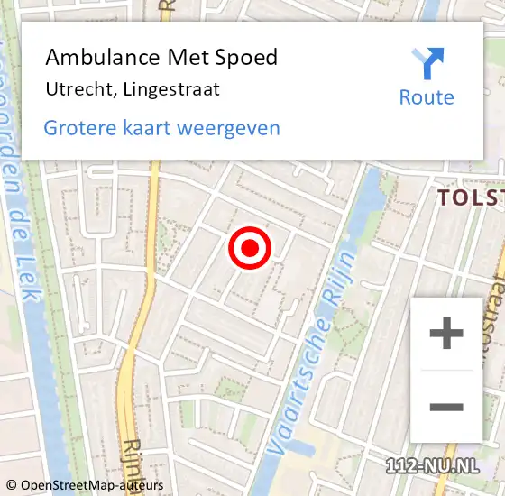 Locatie op kaart van de 112 melding: Ambulance Met Spoed Naar Utrecht, Lingestraat op 14 februari 2015 13:38