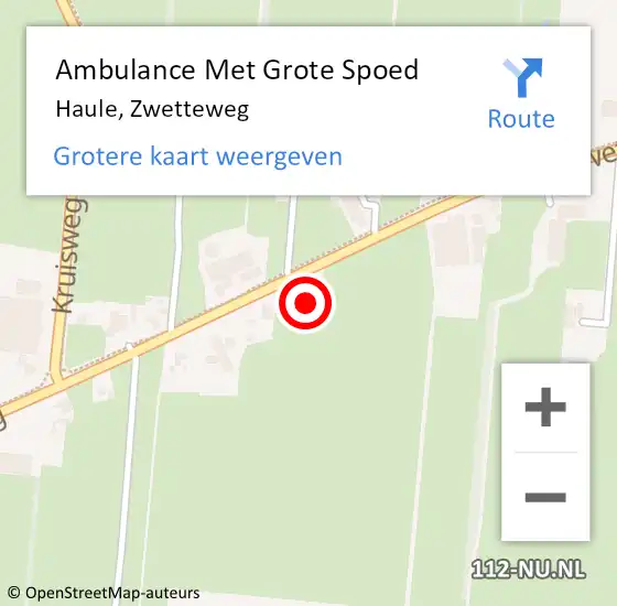Locatie op kaart van de 112 melding: Ambulance Met Grote Spoed Naar Haule, Zwetteweg op 29 oktober 2013 21:55